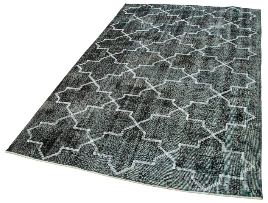 Geometric Carpet Siyah Geometrik Pamuk Yün El Dokuma Halısı 150x243 Agacan
