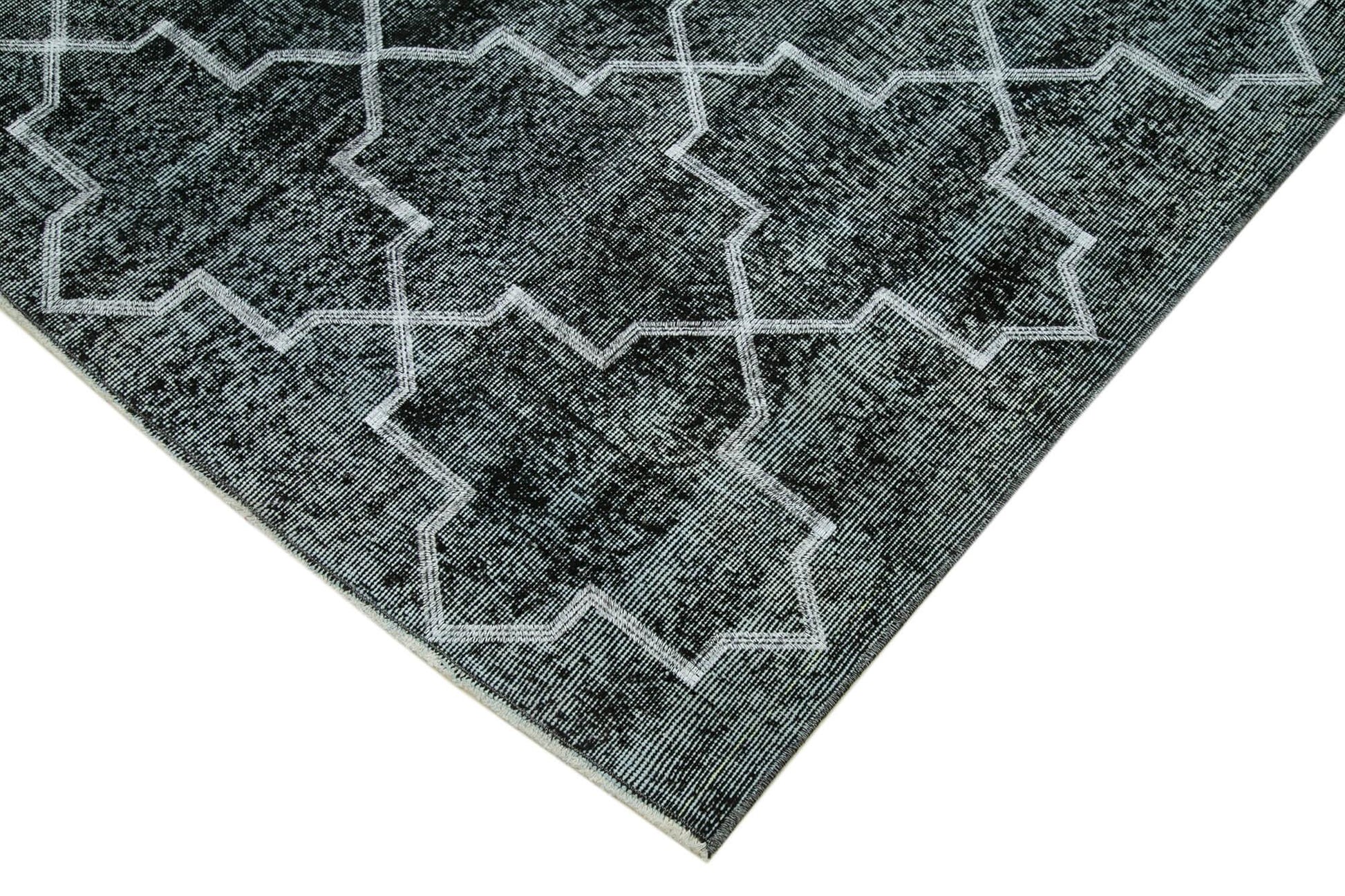 Geometric Carpet Siyah Geometrik Pamuk Yün El Dokuma Halısı 150x243 Agacan