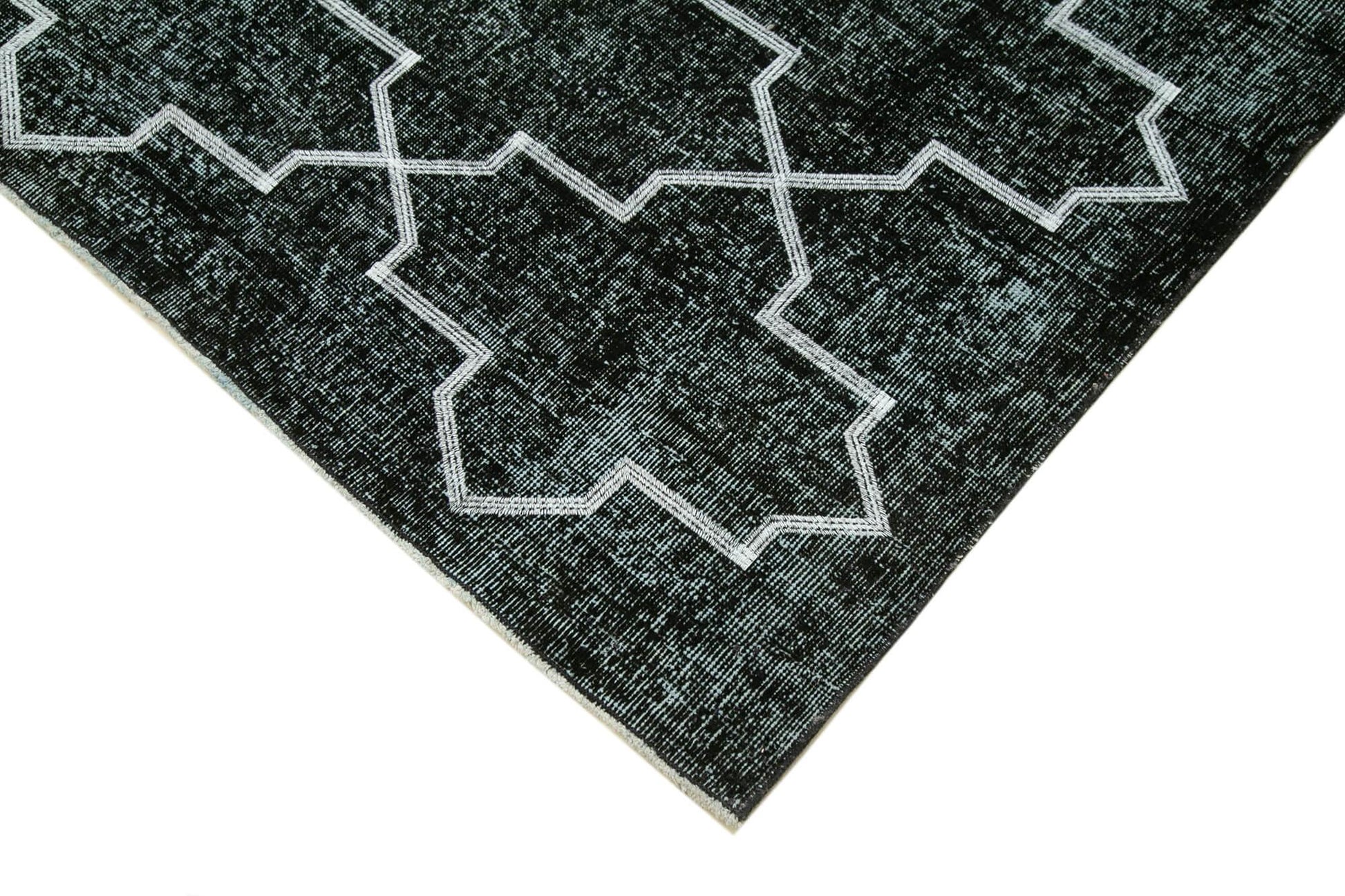 Geometric Carpet Siyah Geometrik Pamuk Yün El Dokuma Halısı 244x326 Agacan