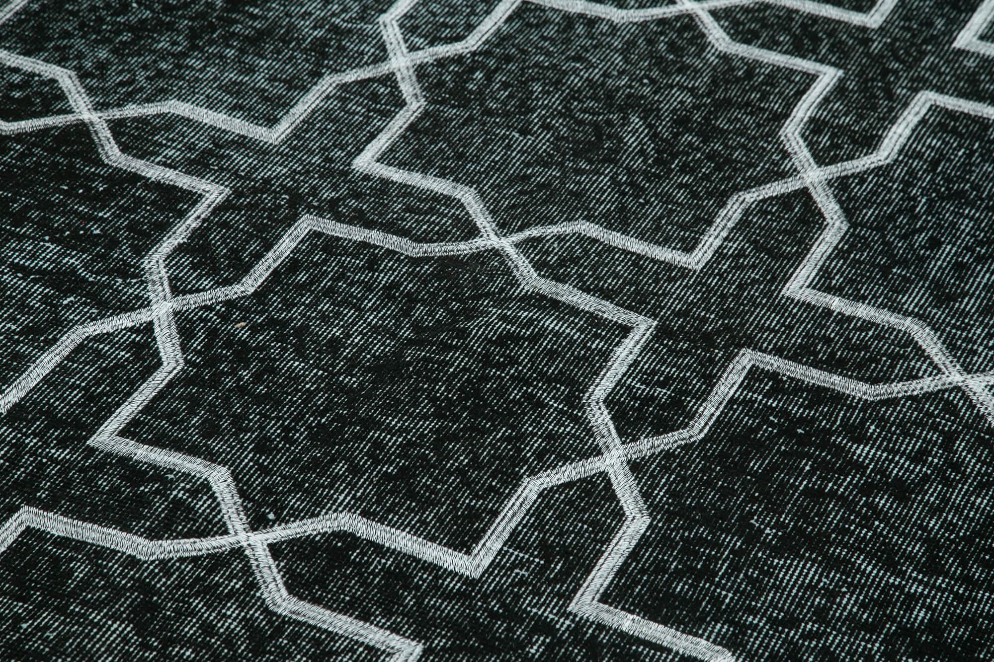 Geometric Carpet Siyah Geometrik Pamuk Yün El Dokuma Halısı 165x285 Agacan