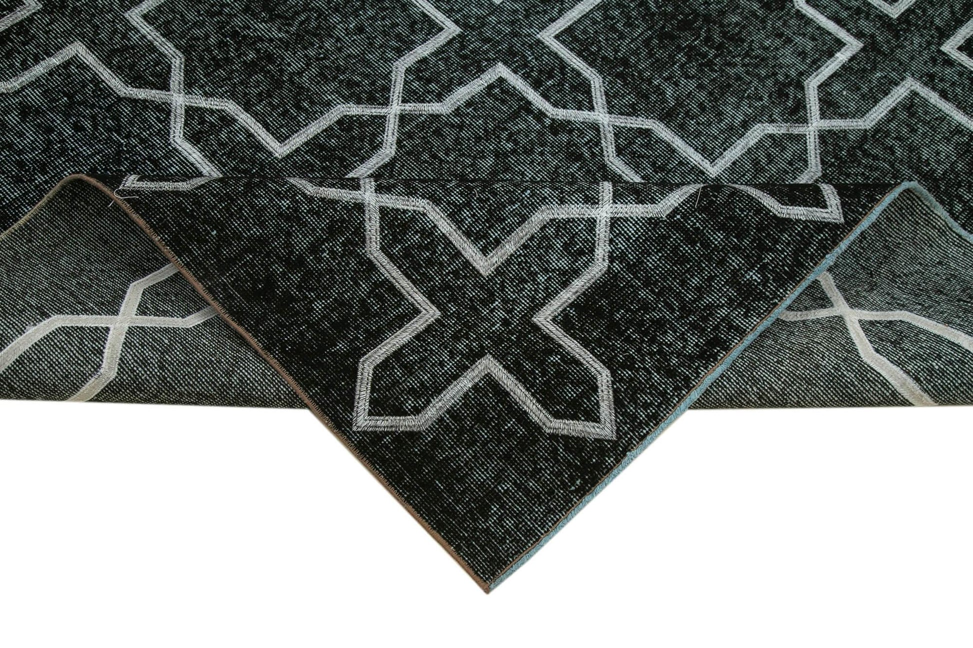 Geometric Carpet Siyah Geometrik Pamuk Yün El Dokuma Halısı 165x285 Agacan
