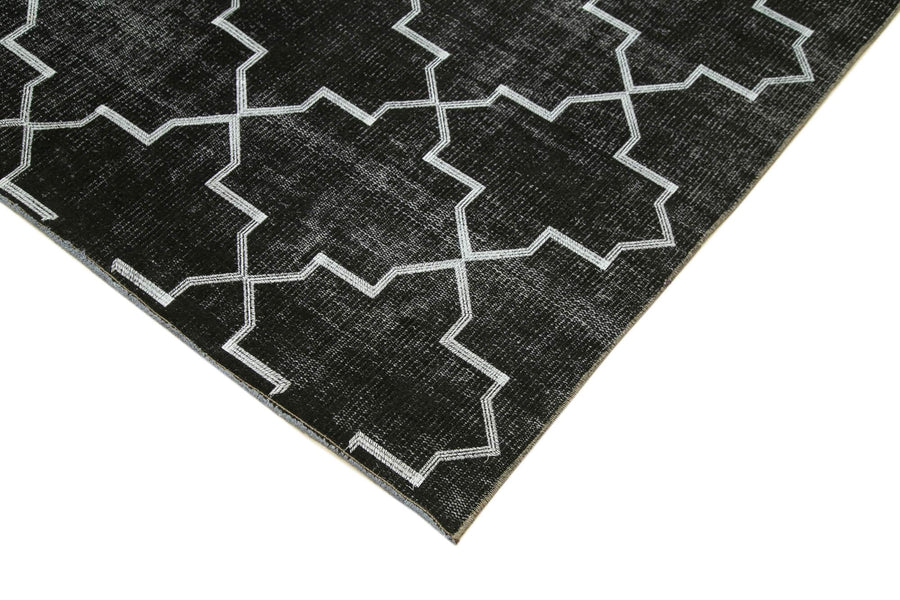 Siyah Beyaz Geometrik Desenli Yün El Dokuma Halı 172x265 cm – Oturma odası kullanımı