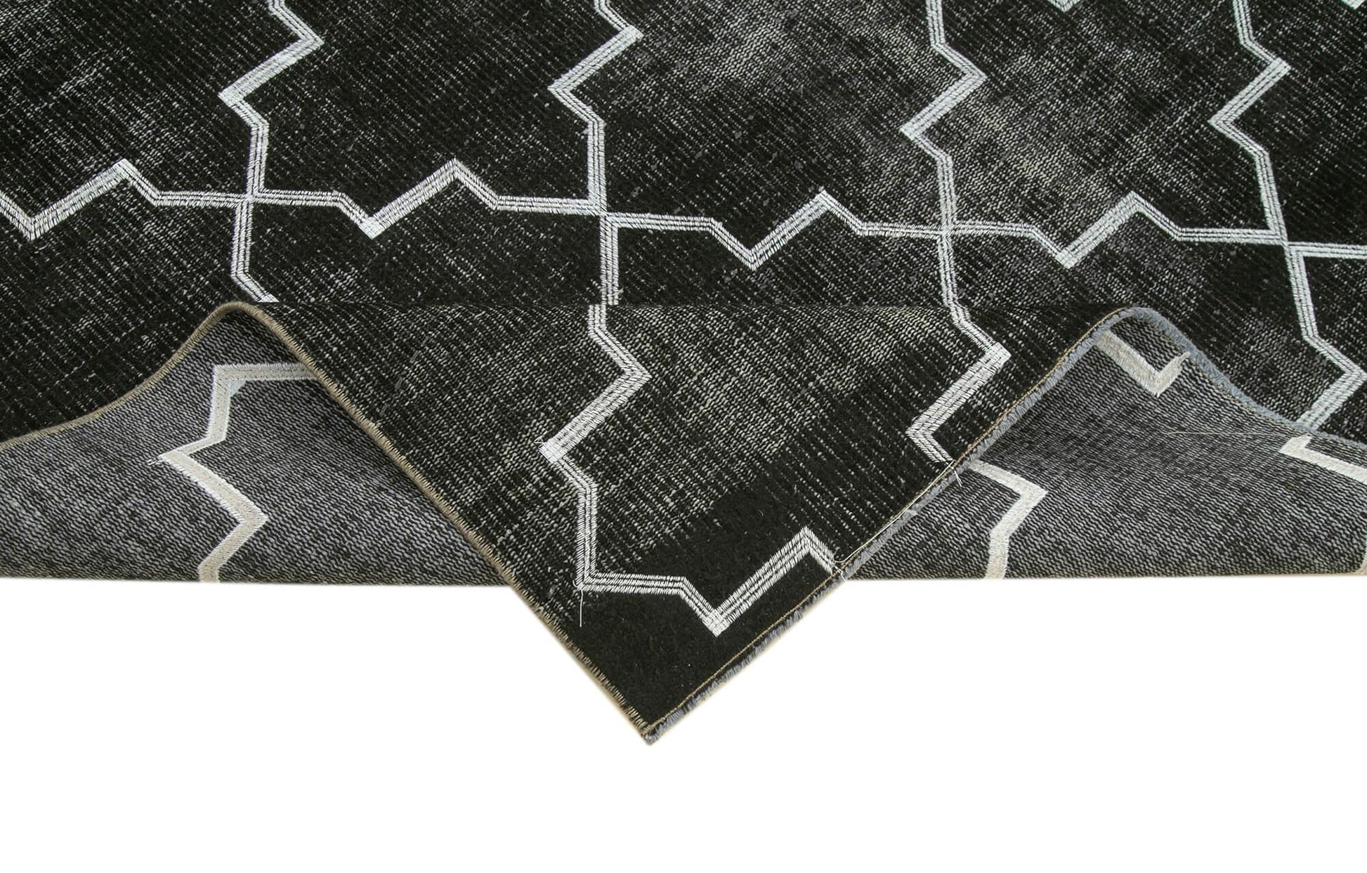 Geometric Carpet Siyah Geometrik Pamuk Yün El Dokuma Halısı 172x265 Agacan