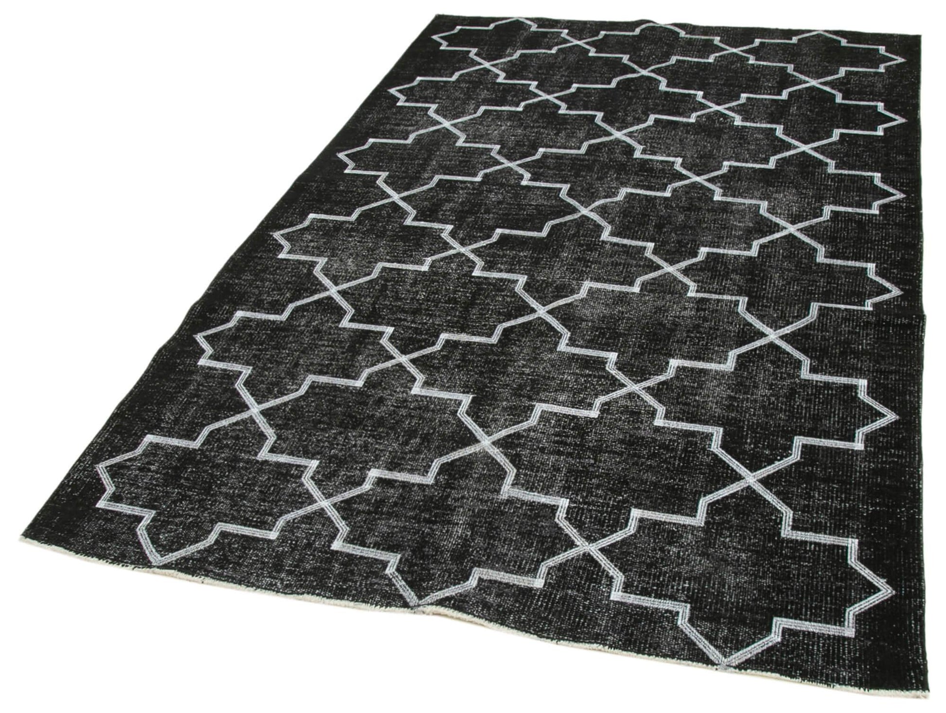 Geometric Carpet Siyah Geometrik Pamuk Yün El Dokuma Halısı 152x241 Agacan