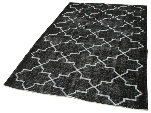 Geometric Carpet Siyah Geometrik Pamuk Yün El Dokuma Halısı 152x241 Agacan
