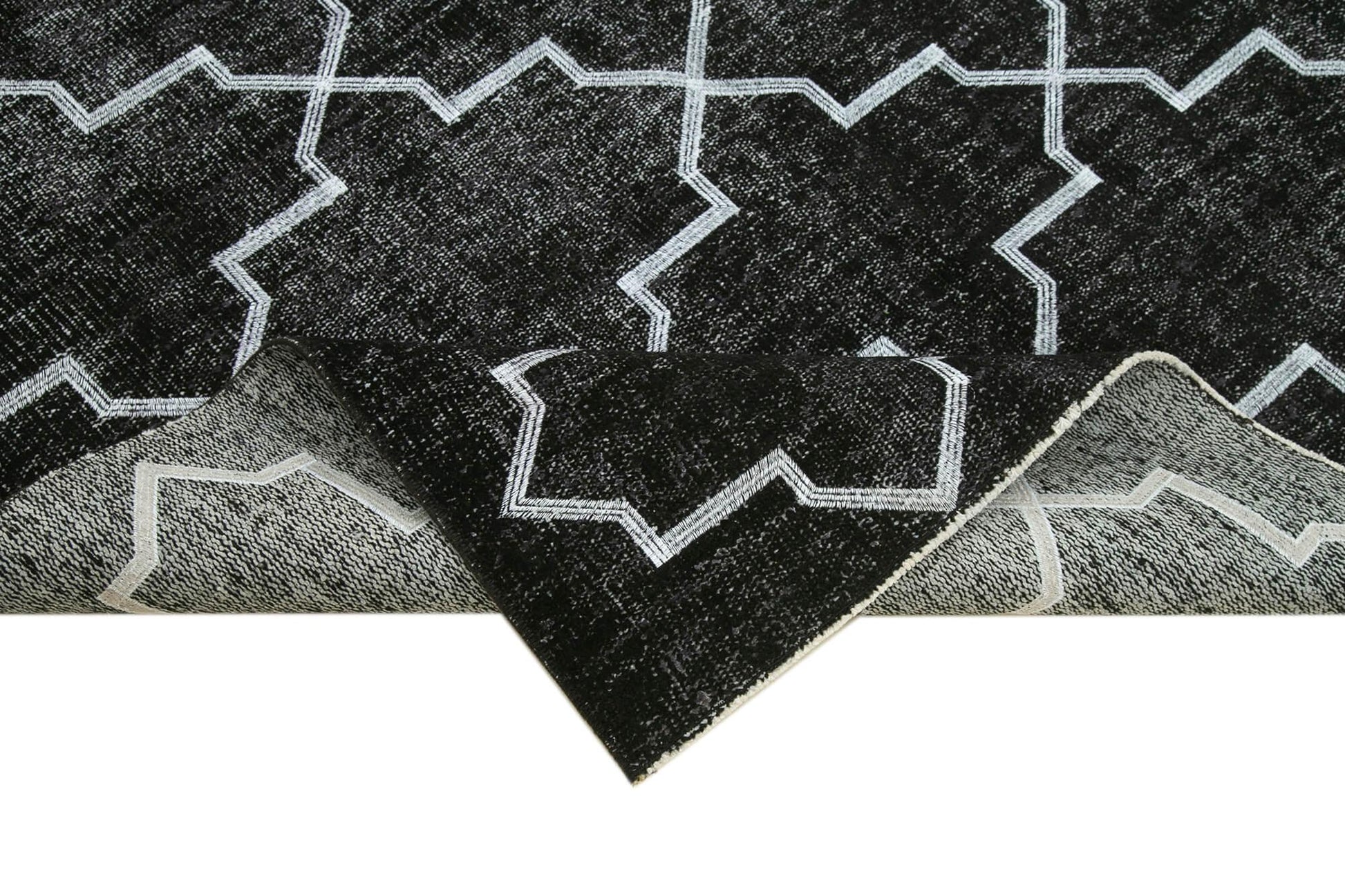 Geometric Carpet Siyah Geometrik Pamuk Yün El Dokuma Halısı 152x241 Agacan
