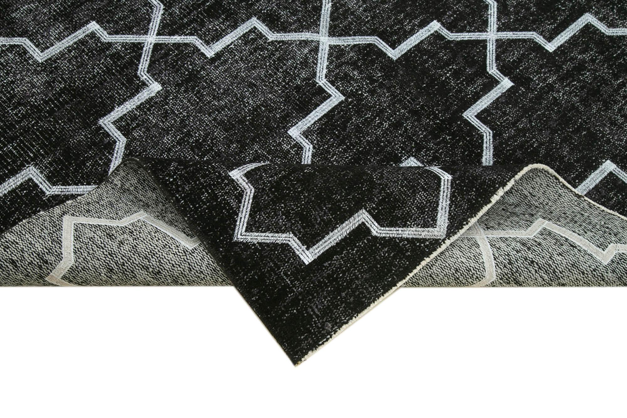 Geometric Carpet Siyah Geometrik Pamuk Yün El Dokuma Halısı 152x241 Agacan