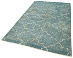 Geometric Carpet Mavi Geometrik Pamuk Yün El Dokuma Halısı 151x254 Agacan