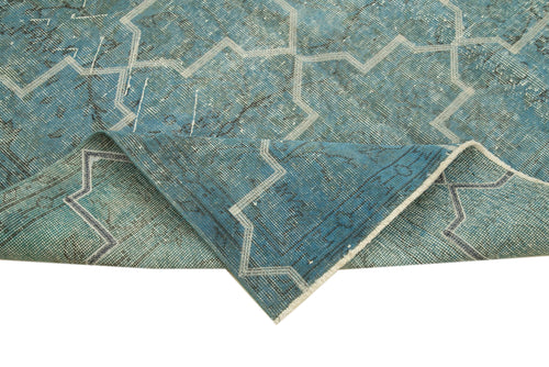 Geometric Carpet Mavi Geometrik Pamuk Yün El Dokuma Halısı 151x254 Agacan