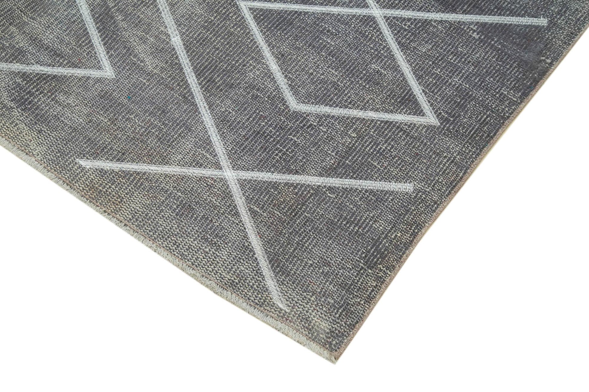 Geometric Carpet Gri Geometrik Pamuk Yün El Dokuma Halısı 154x276 Agacan