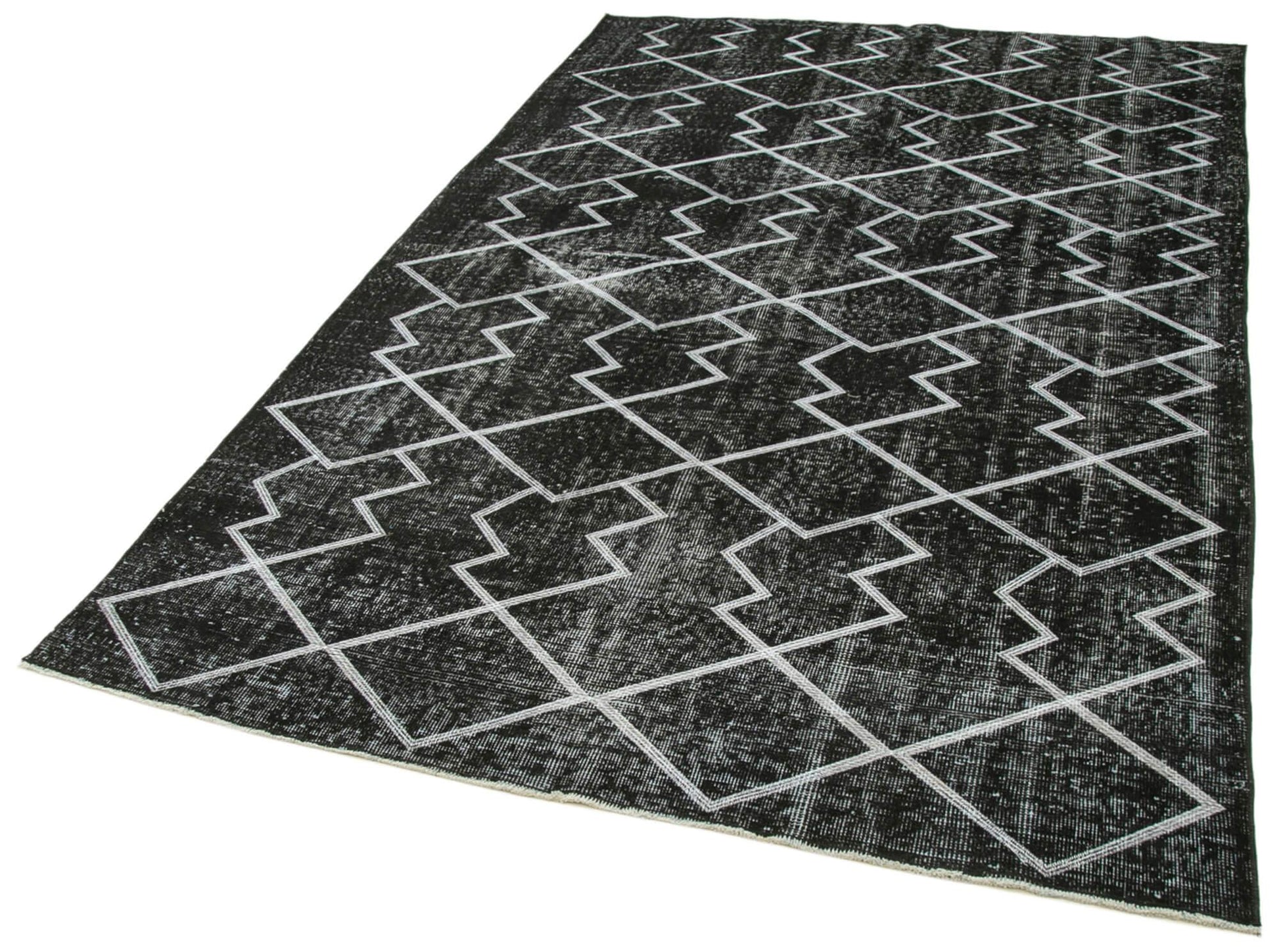 Geometric Carpet Siyah Geometrik Pamuk Yün El Dokuma Halısı 168x278 Agacan