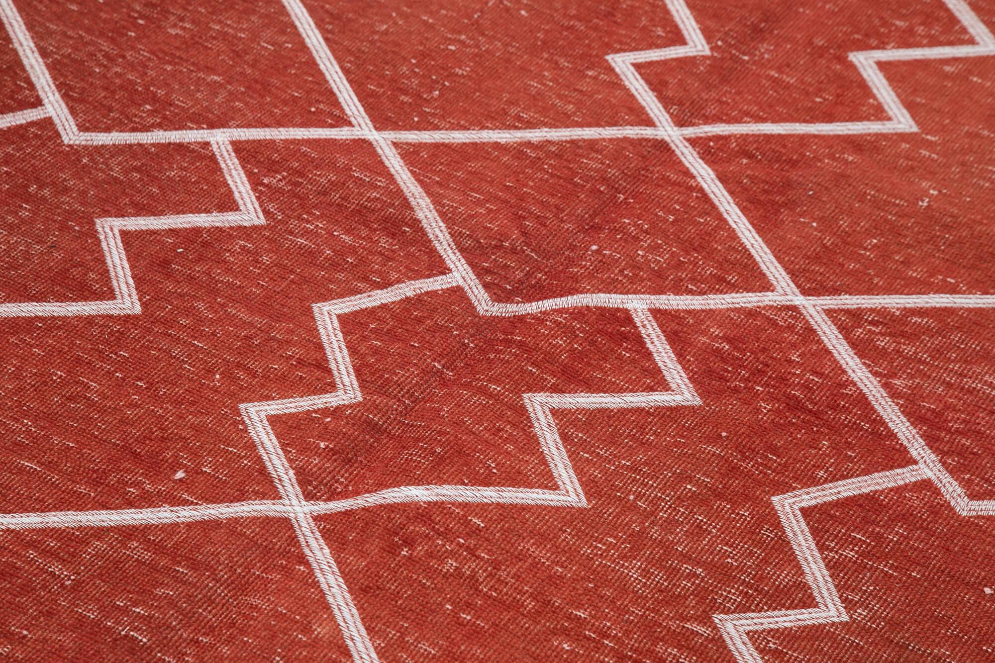 Geometric Carpet Kırmızı Geometrik Pamuk Yün El Dokuma Halısı 135x238 Agacan