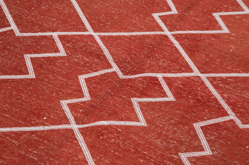 Geometric Carpet Kırmızı Geometrik Pamuk Yün El Dokuma Halısı 135x238 Agacan