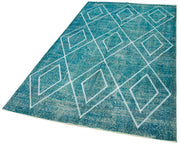 Geometric Carpet Turkuaz Geometrik Pamuk Yün El Dokuma Halısı 149x260 Agacan