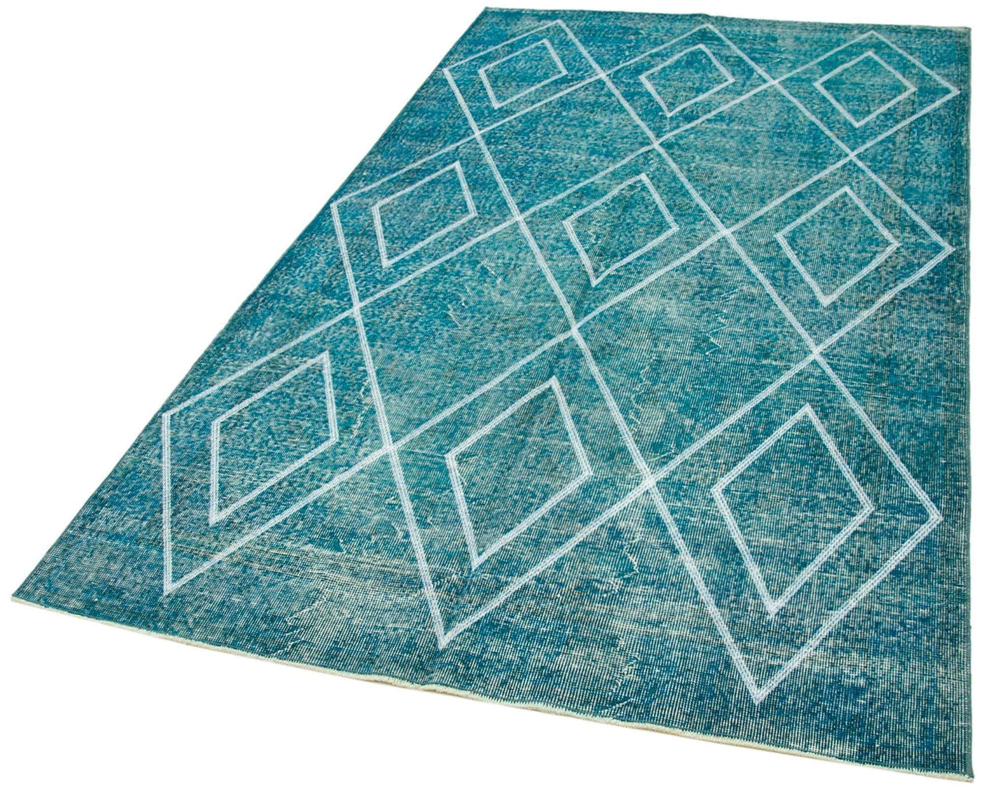 Geometric Carpet Turkuaz Geometrik Pamuk Yün El Dokuma Halısı 149x260 Agacan