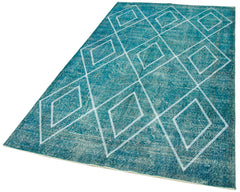 Geometric Carpet Turkuaz Geometrik Pamuk Yün El Dokuma Halısı 149x260 Agacan