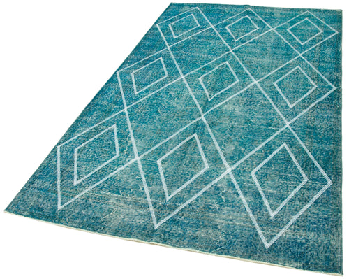 Geometric Carpet Turkuaz Geometrik Pamuk Yün El Dokuma Halısı 149x260 Agacan