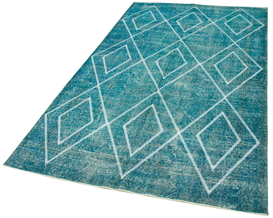 Geometric Carpet Turkuaz Geometrik Pamuk Yün El Dokuma Halısı 149x260 Agacan
