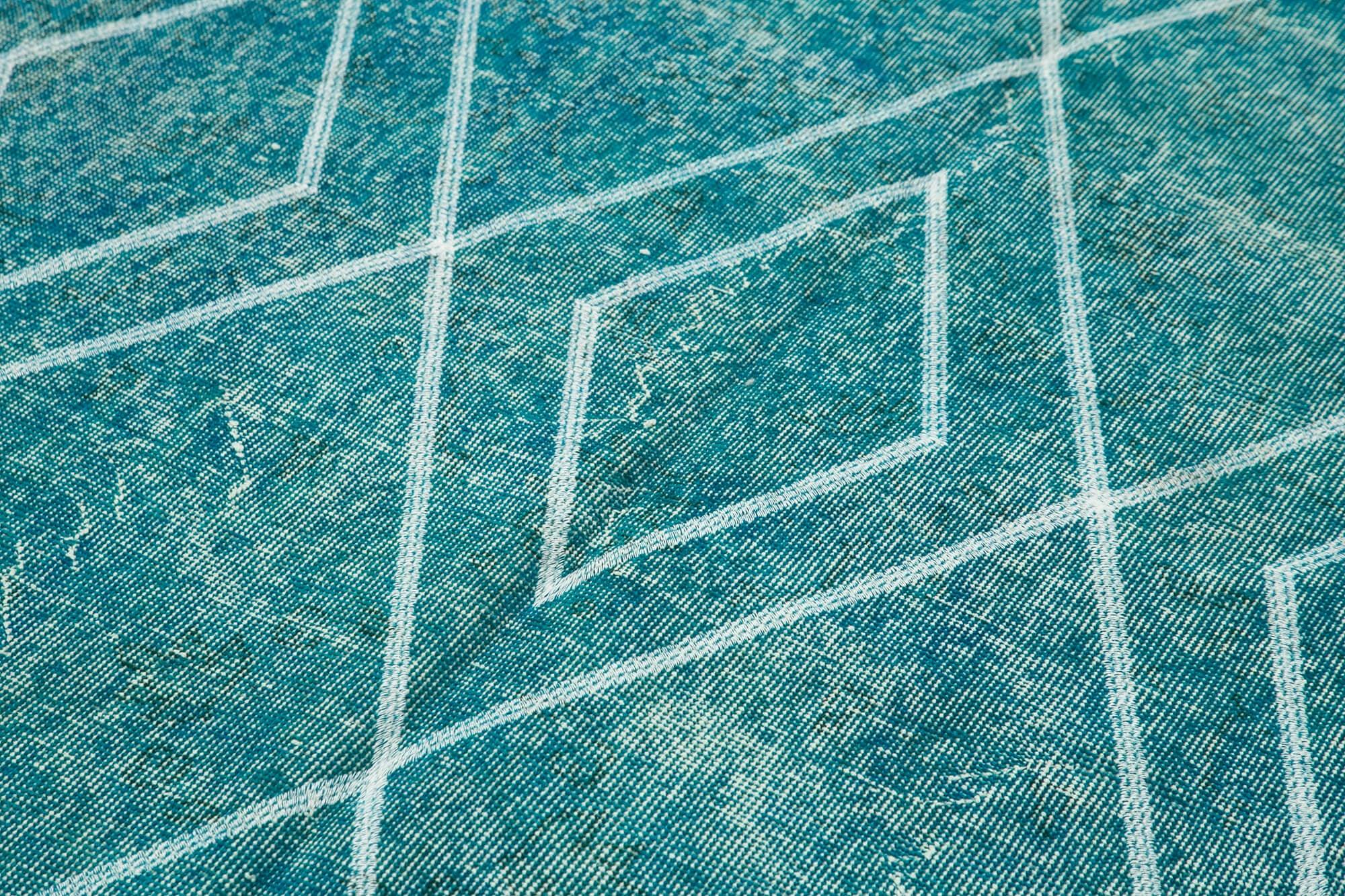 Geometric Carpet Turkuaz Geometrik Pamuk Yün El Dokuma Halısı 149x260 Agacan