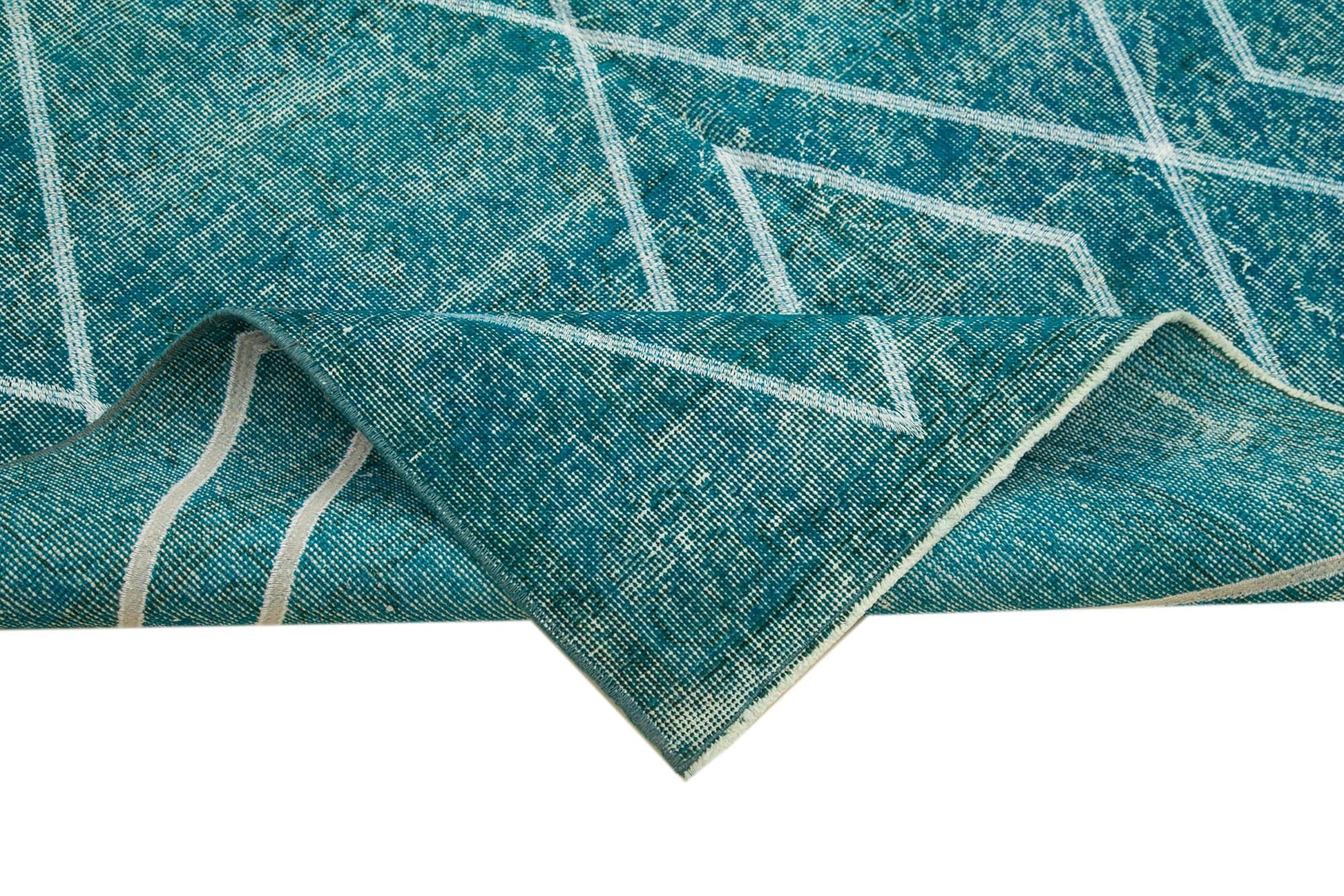 Geometric Carpet Turkuaz Geometrik Pamuk Yün El Dokuma Halısı 149x260 Agacan