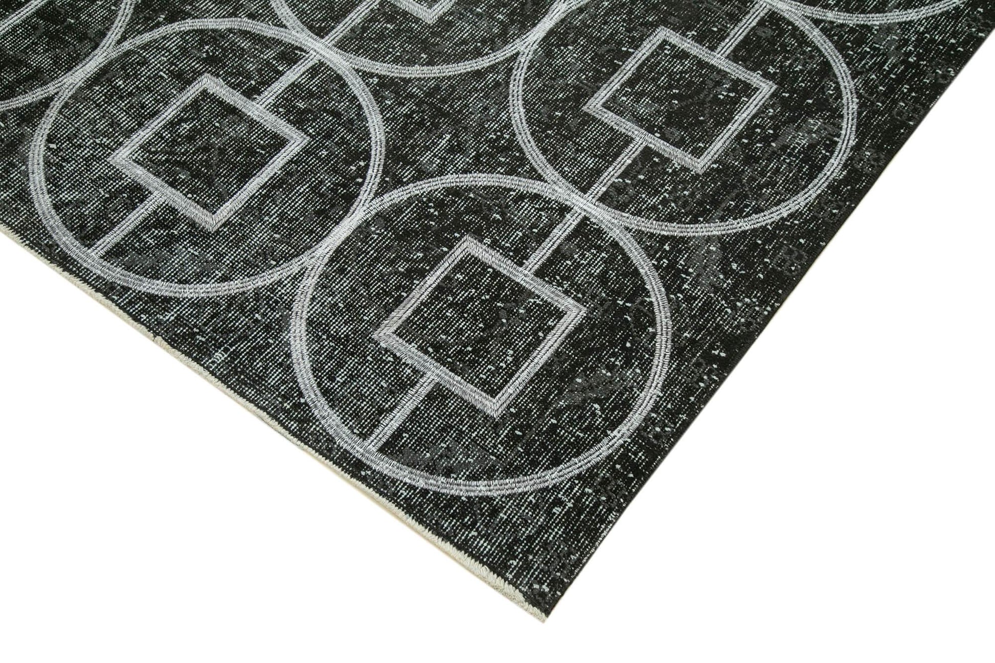 Geometric Carpet Siyah Geometrik Pamuk Yün El Dokuma Halısı 172x287 Agacan