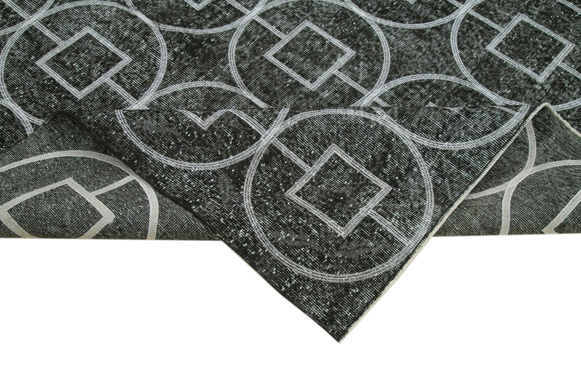 Geometric Carpet Siyah Geometrik Pamuk Yün El Dokuma Halısı 172x287 Agacan