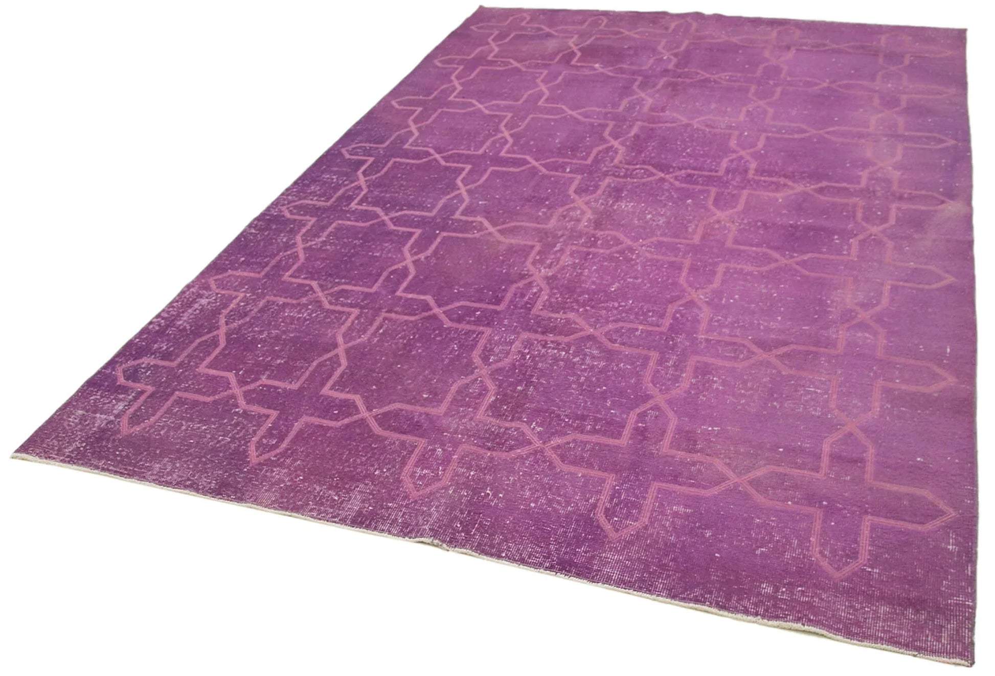 Geometric Carpet Mor Geometrik Pamuk Yün El Dokuma Halısı 201x304 Agacan