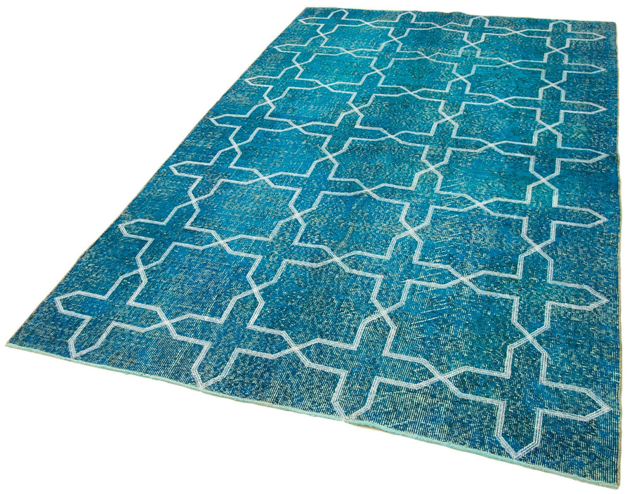 Geometric Carpet Turkuaz Geometrik Pamuk Yün El Dokuma Halısı 167x281 Agacan
