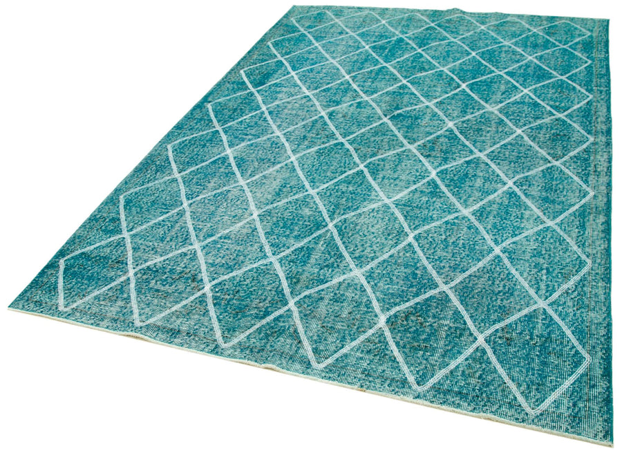 Geometric Carpet Turkuaz Geometrik Pamuk Yün El Dokuma Halısı 184x290 Agacan