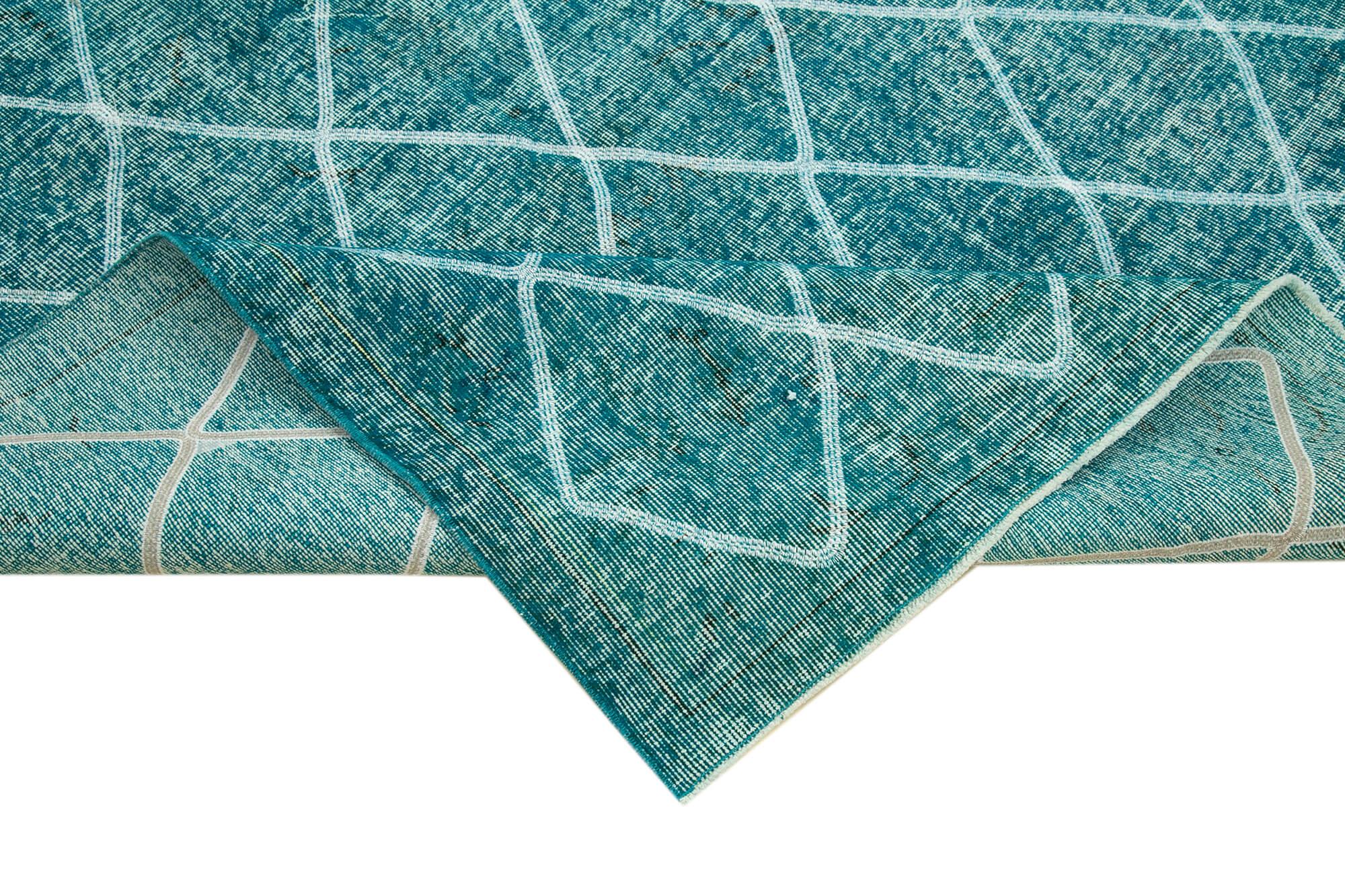 Geometric Carpet Turkuaz Geometrik Pamuk Yün El Dokuma Halısı 184x290 Agacan
