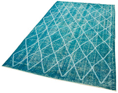 Geometric Carpet Turkuaz Geometrik Pamuk Yün El Dokuma Halısı 147x249 Agacan