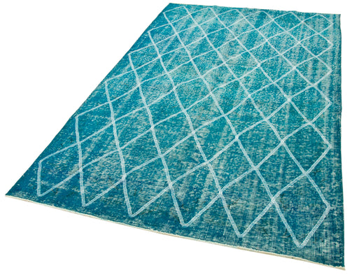 Geometric Carpet Turkuaz Geometrik Pamuk Yün El Dokuma Halısı 147x249 Agacan