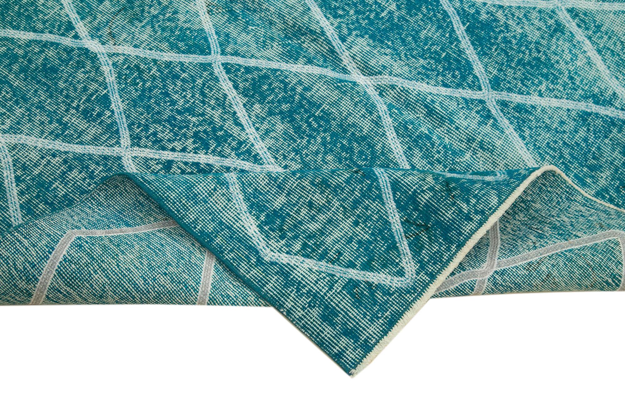 Geometric Carpet Turkuaz Geometrik Pamuk Yün El Dokuma Halısı 147x249 Agacan