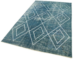 Geometric Carpet Mavi Geometrik Pamuk Yün El Dokuma Halısı 150x261 Agacan