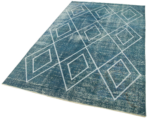 Geometric Carpet Mavi Geometrik Pamuk Yün El Dokuma Halısı 150x261 Agacan
