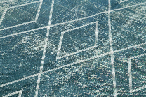 Geometric Carpet Mavi Geometrik Pamuk Yün El Dokuma Halısı 150x261 Agacan