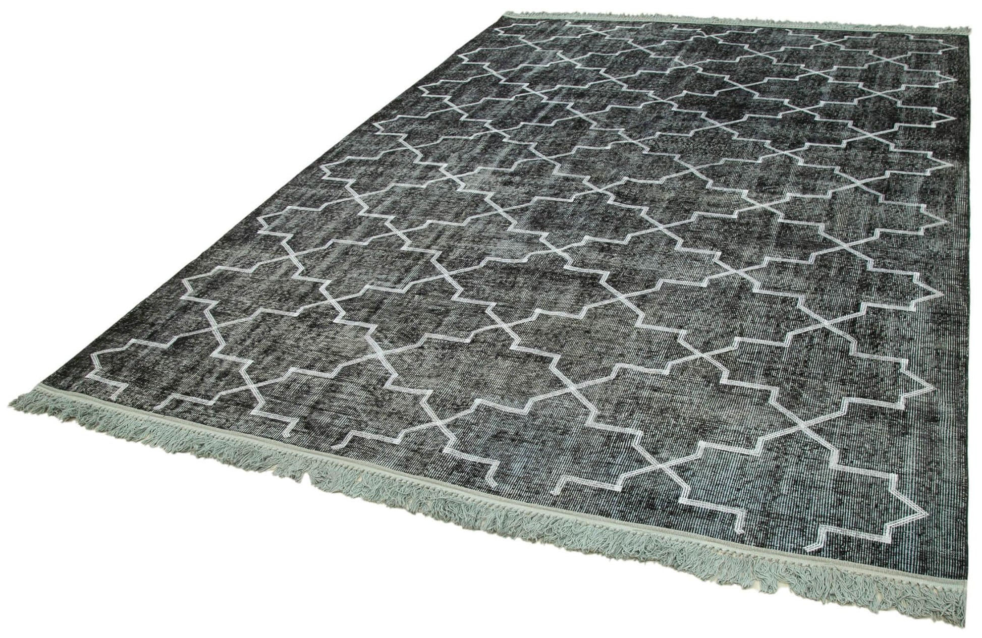 Geometric Carpet Siyah Geometrik Pamuk Yün El Dokuma Halısı 224x320 Agacan