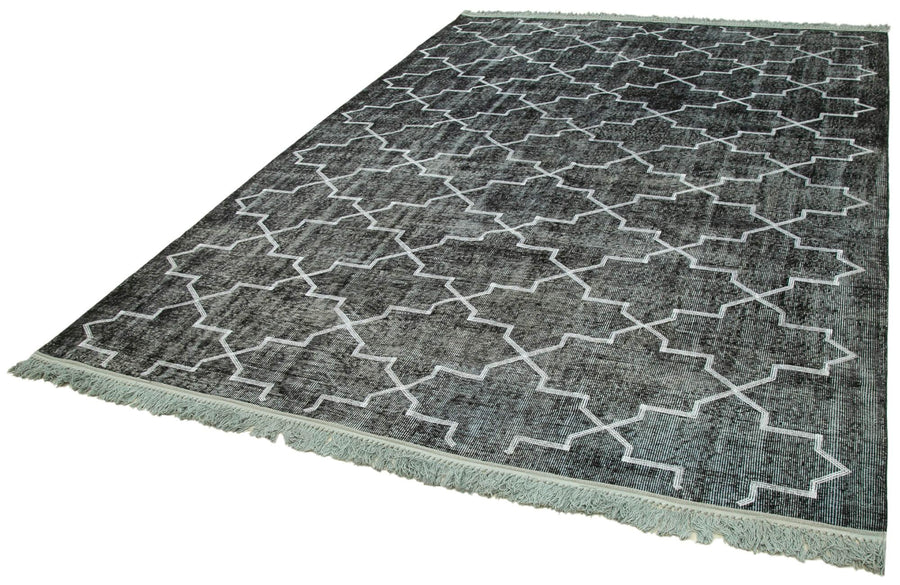 Geometric Carpet Siyah Geometrik Pamuk Yün El Dokuma Halısı 224x320 Agacan