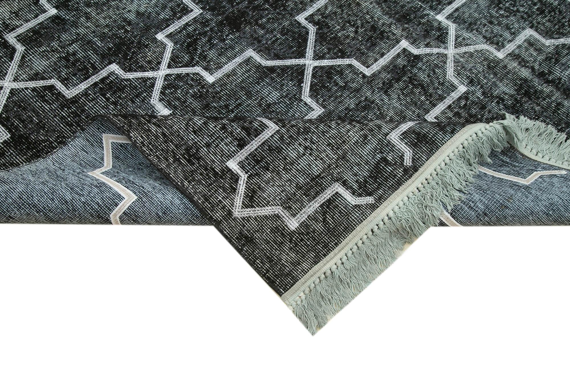 Geometric Carpet Siyah Geometrik Pamuk Yün El Dokuma Halısı 224x320 Agacan