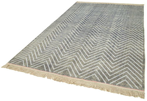 Geometric Carpet Gri Geometrik Pamuk Yün El Dokuma Halısı 203x311 Agacan