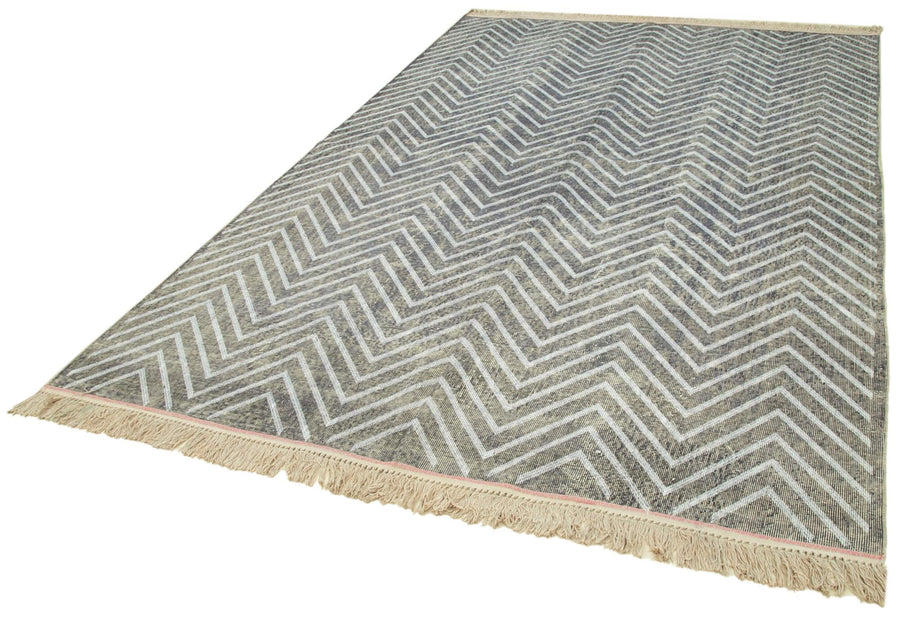 Geometric Carpet Gri Geometrik Pamuk Yün El Dokuma Halısı 203x311 Agacan