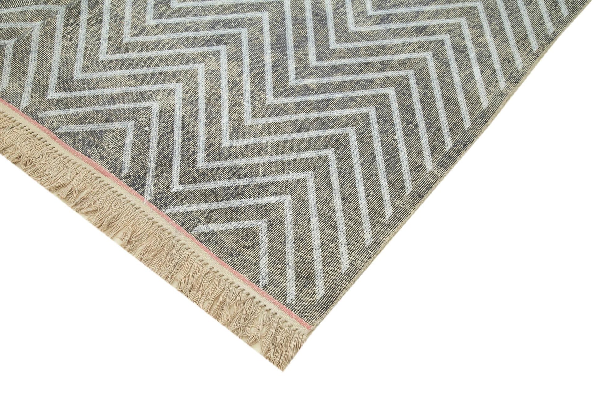 Geometric Carpet Gri Geometrik Pamuk Yün El Dokuma Halısı 203x311 Agacan