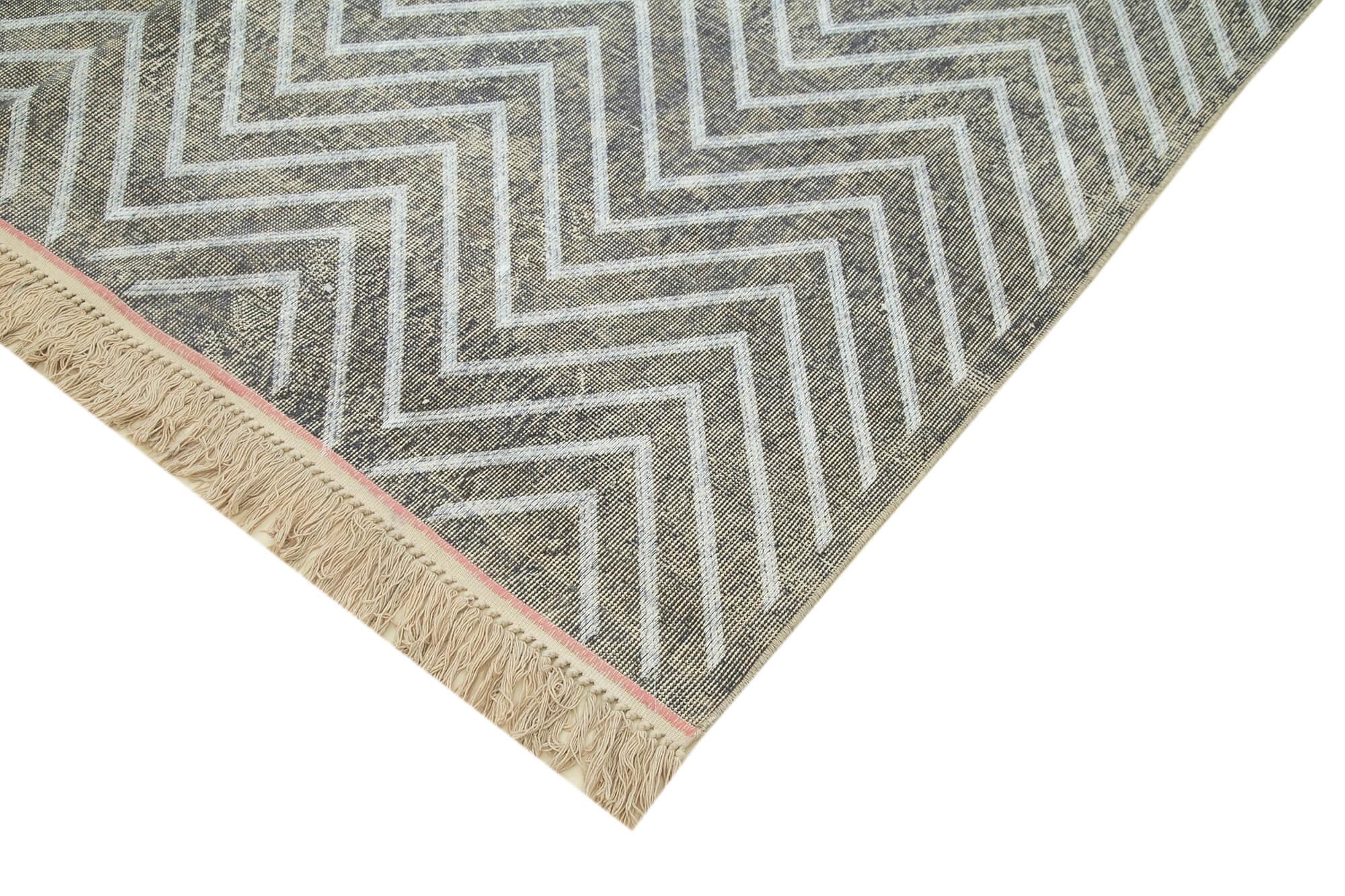 Geometric Carpet Gri Geometrik Pamuk Yün El Dokuma Halısı 203x311 Agacan