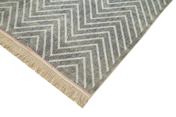 Geometric Carpet Gri Geometrik Pamuk Yün El Dokuma Halısı 203x311 Agacan