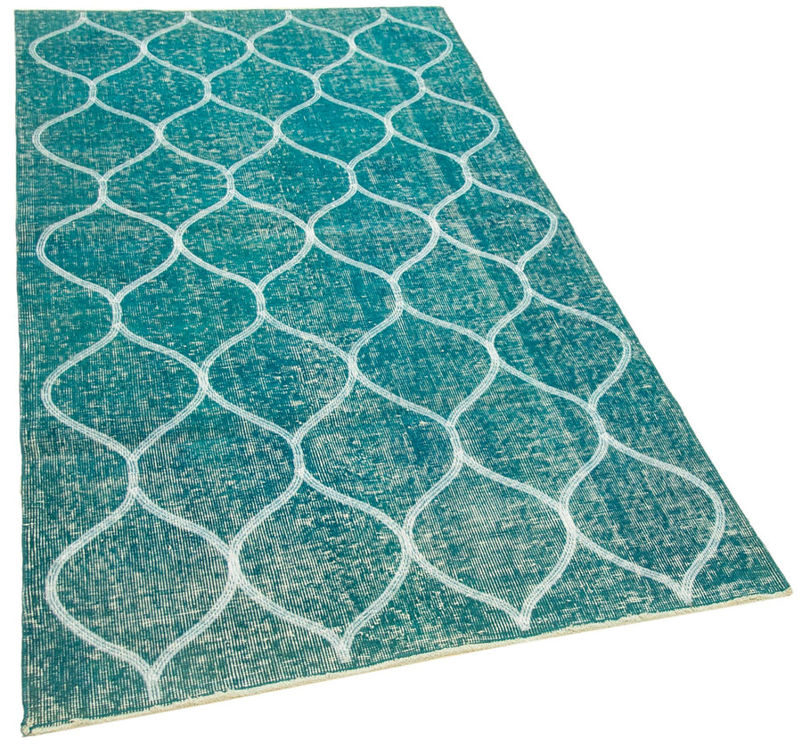 Geometric Carpet Turkuaz Geometrik Pamuk Yün El Dokuma Halısı 106x200 Agacan