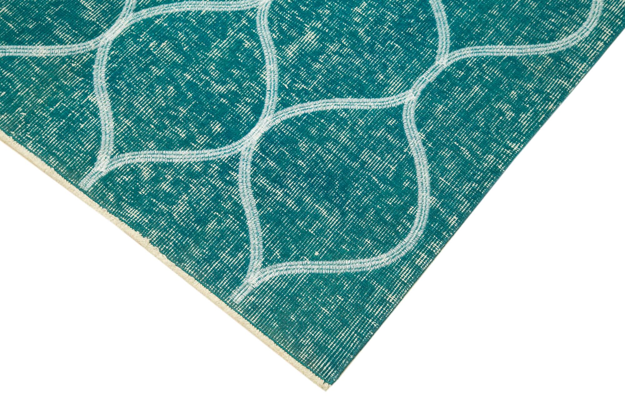 Geometric Carpet Turkuaz Geometrik Pamuk Yün El Dokuma Halısı 106x200 Agacan