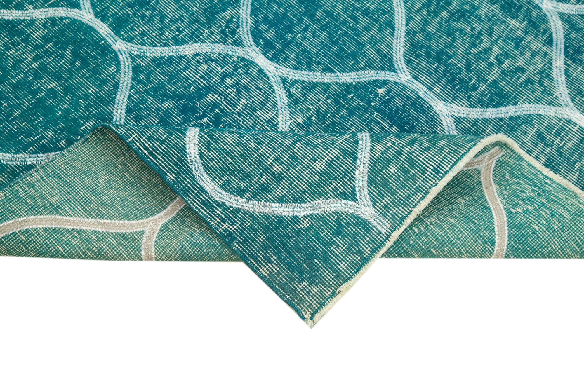 Geometric Carpet Turkuaz Geometrik Pamuk Yün El Dokuma Halısı 106x200 Agacan