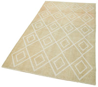 Beige Geometric Hand-Knotted Vintage Wool Rug 114x207 cm (3'9" x 6'9")
