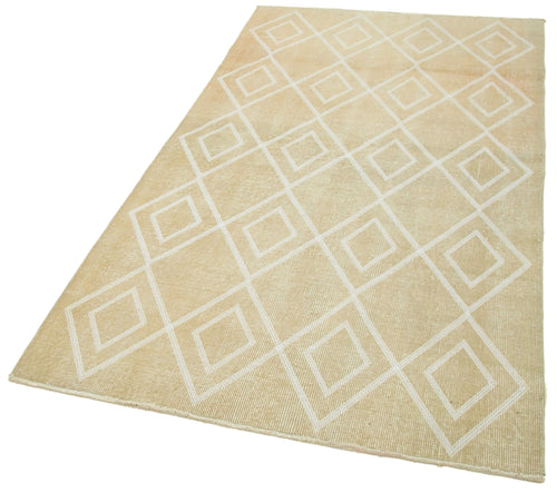 Geometric Carpet Bej Geometrik Pamuk Yün El Dokuma Halısı 114x207 Agacan