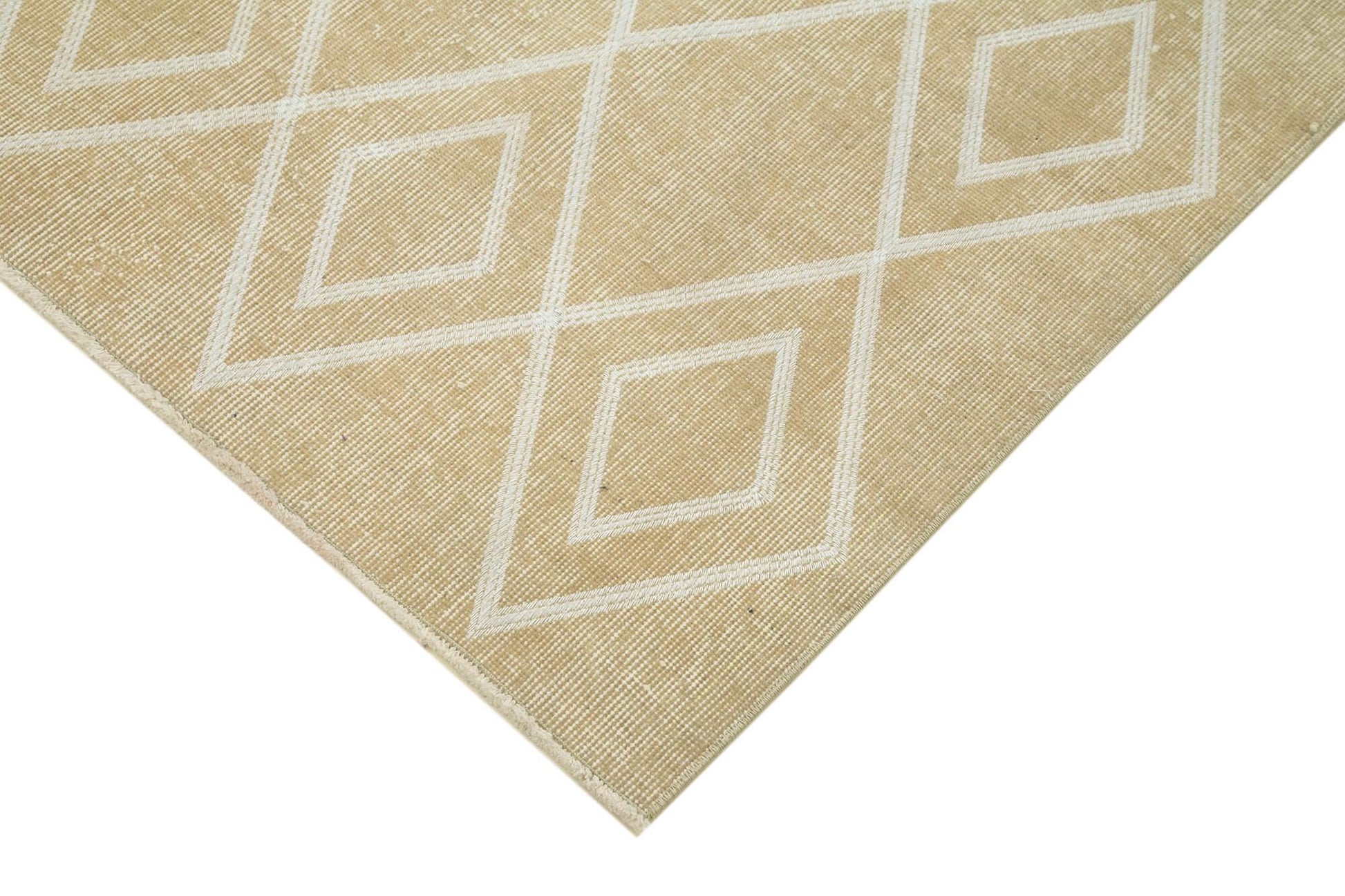 Geometric Carpet Bej Geometrik Pamuk Yün El Dokuma Halısı 114x207 Agacan